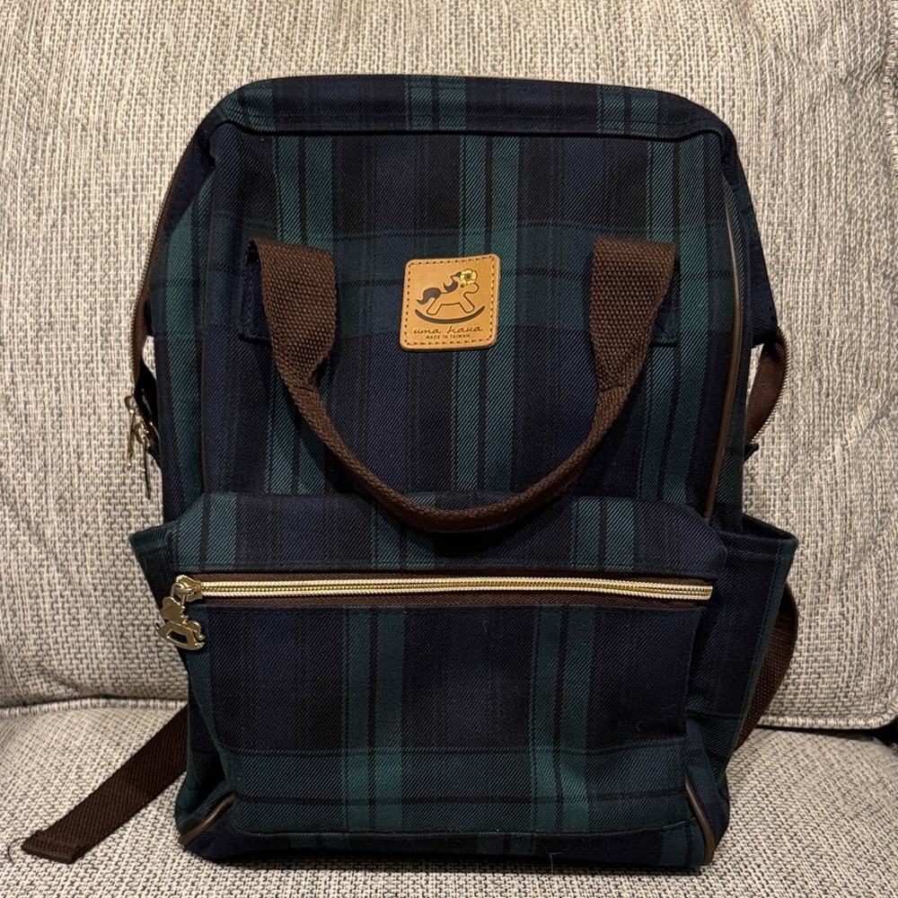 Uma Hana Tartan Plaid Backpack with Brown Accents